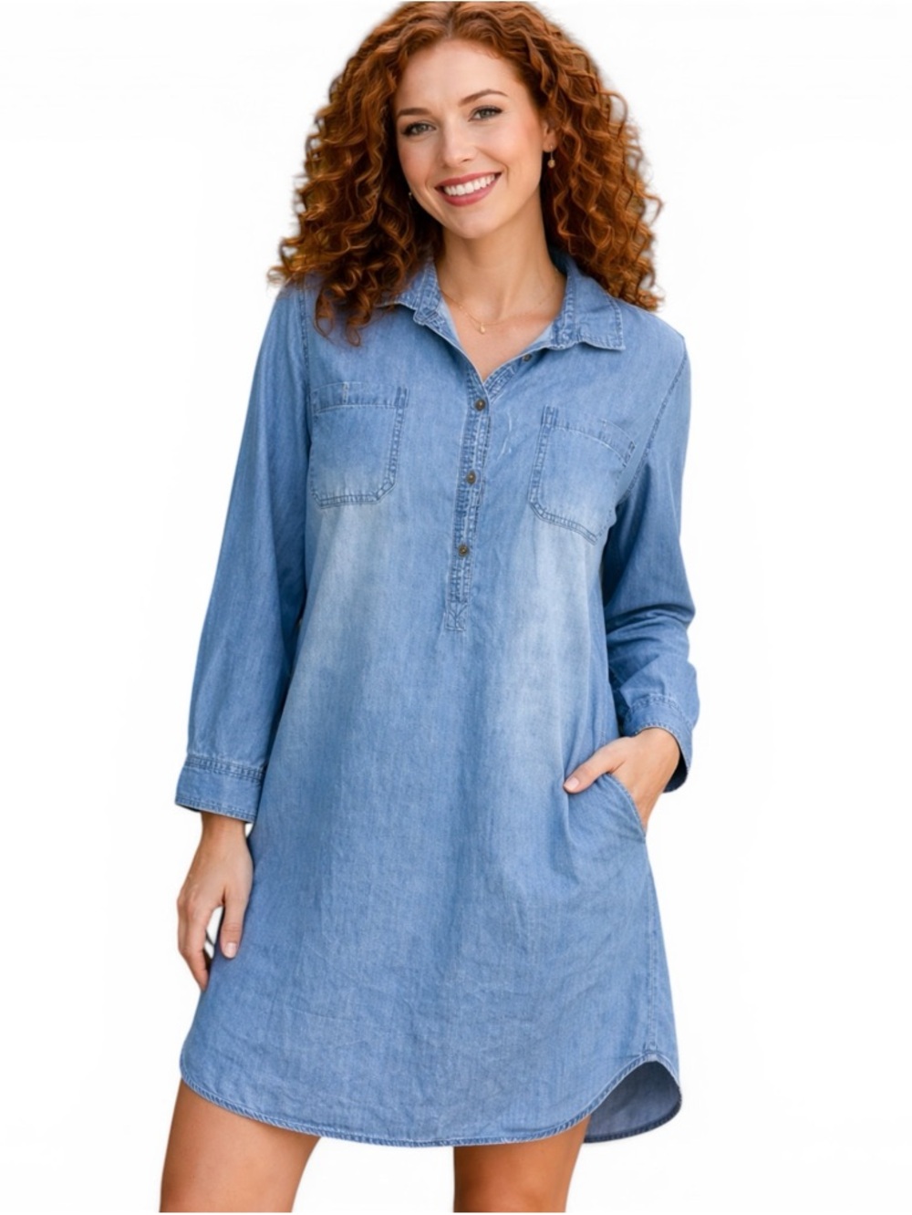 Lightweight Denim Faded Glory Light Blue Cotton Shirt Dress XXL‎